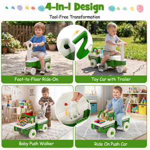 4 in 1 Ride on Push Car with Music and Under-Seat Storage for Boys Girls