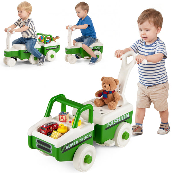 4 in 1 Ride on Push Car with Music and Under-Seat Storage for Boys Girls