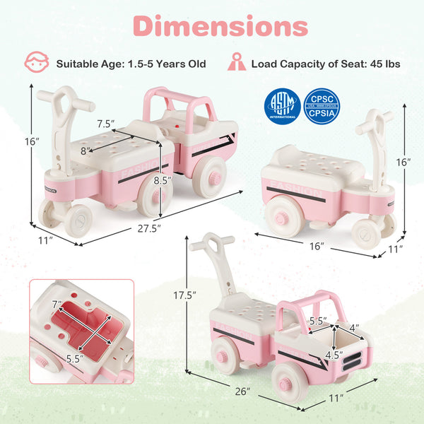 4 in 1 Ride on Push Car with Music and Under-Seat Storage for Boys Girls