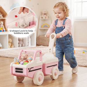 4 in 1 Ride on Push Car with Music and Under-Seat Storage for Boys Girls