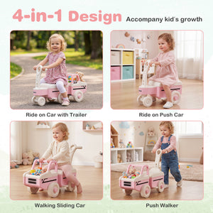 4 in 1 Ride on Push Car with Music and Under-Seat Storage for Boys Girls