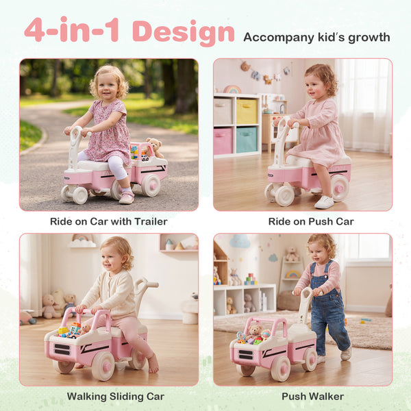 4 in 1 Ride on Push Car with Music and Under-Seat Storage for Boys Girls