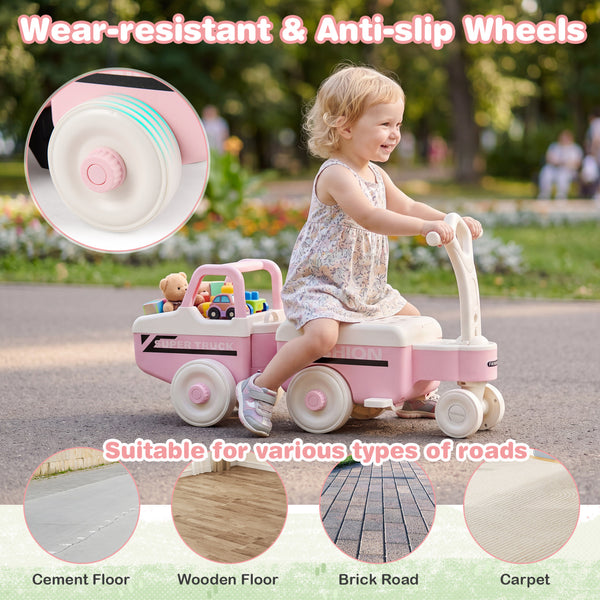 4 in 1 Ride on Push Car with Music and Under-Seat Storage for Boys Girls