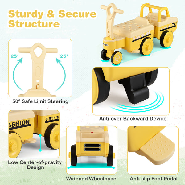 4 in 1 Ride on Push Car with Music and Under-Seat Storage for Boys Girls