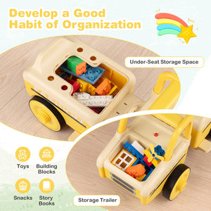 4 in 1 Ride on Push Car with Music and Under-Seat Storage for Boys Girls