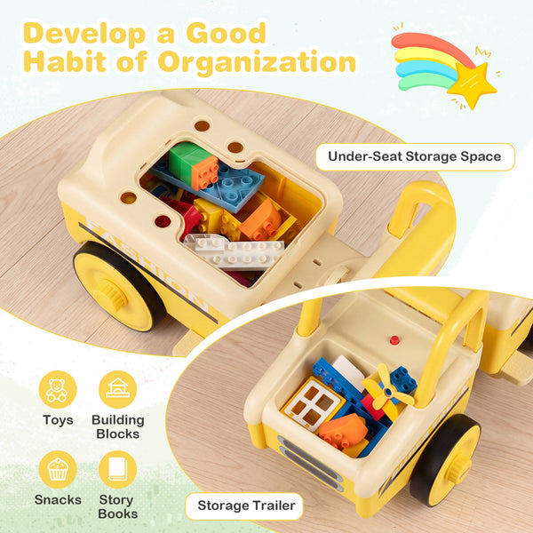 4 in 1 Ride on Push Car with Music and Under-Seat Storage for Boys Girls