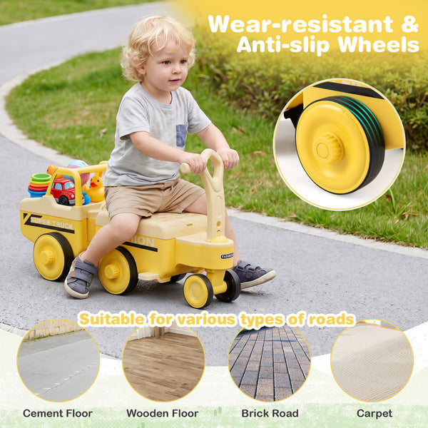 4 in 1 Ride on Push Car with Music and Under-Seat Storage for Boys Girls