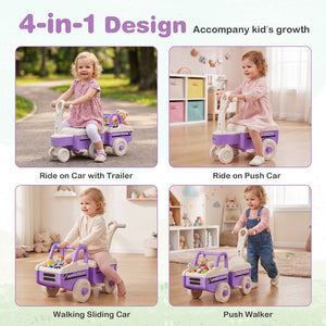 4 in 1 Ride on Push Car with Music and Under-Seat Storage for Boys Girls