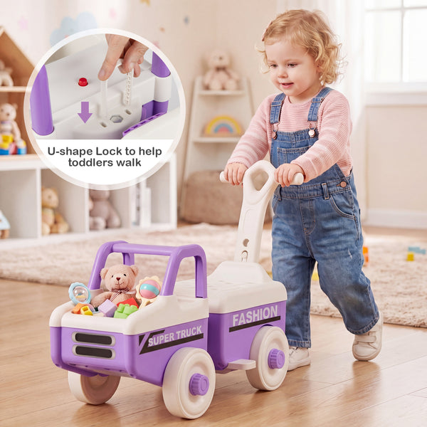 4 in 1 Ride on Push Car with Music and Under-Seat Storage for Boys Girls