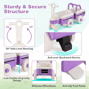4 in 1 Ride on Push Car with Music and Under-Seat Storage for Boys Girls