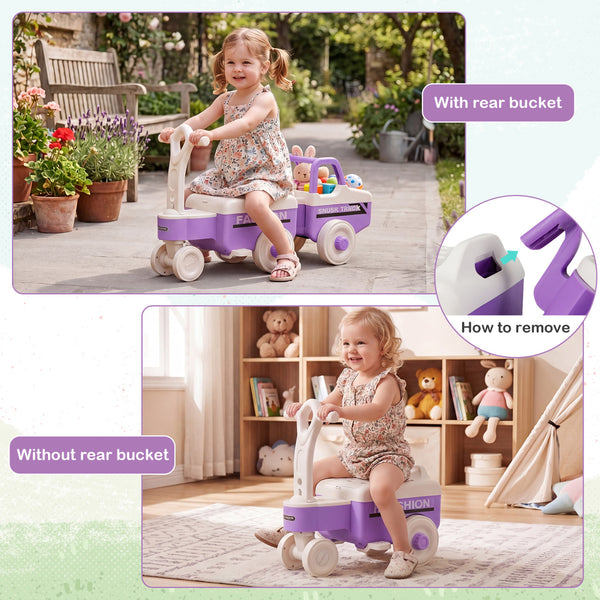 4 in 1 Ride on Push Car with Music and Under-Seat Storage for Boys Girls