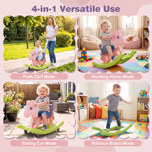 4-in-1 Rocking Horse for Toddlers Ages 12M+ with 4 Universal Wheels