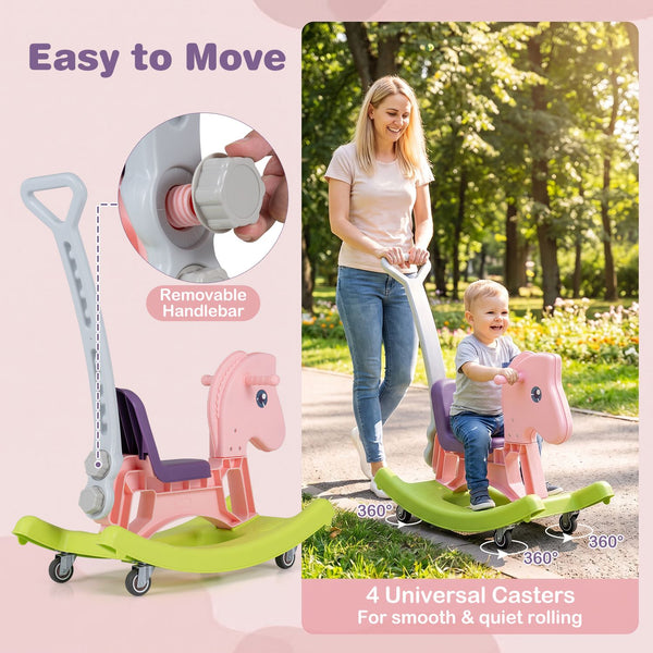 4-in-1 Rocking Horse for Toddlers Ages 12M+ with 4 Universal Wheels