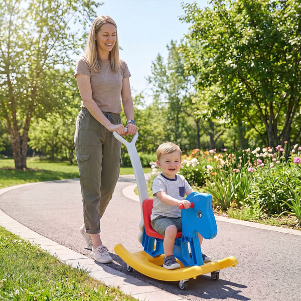 4-in-1 Rocking Horse for Toddlers Ages 12M+ with 4 Universal Wheels