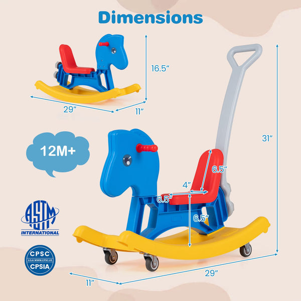4-in-1 Rocking Horse for Toddlers Ages 12M+ with 4 Universal Wheels