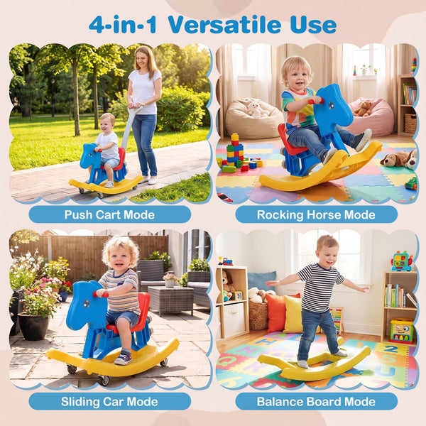 4-in-1 Rocking Horse for Toddlers Ages 12M+ with 4 Universal Wheels