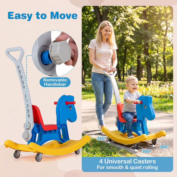 4-in-1 Rocking Horse for Toddlers Ages 12M+ with 4 Universal Wheels