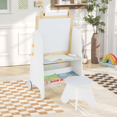 4-in-1 Toddler Activity Table Set with Magnetic Whiteboard and Chalk Board