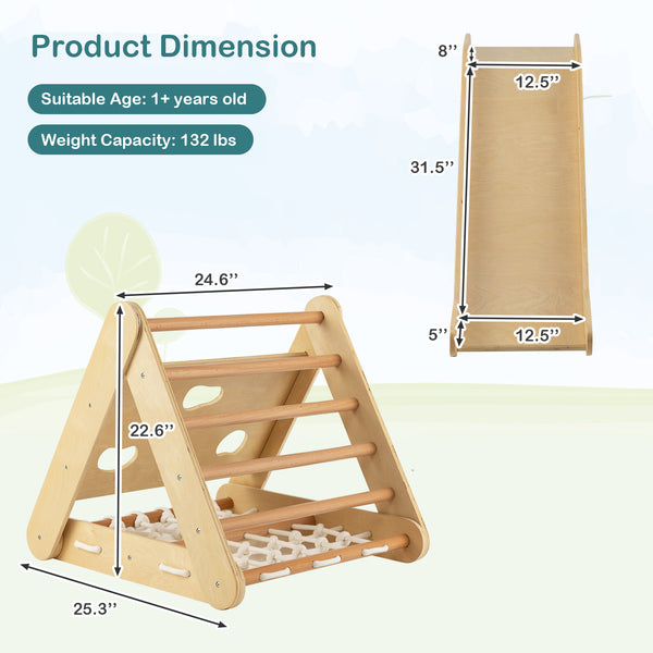 4 in 1 Triangle Climber Toy with Sliding Board and Climbing Net