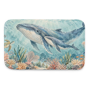 Whale Family Ocean kids bath mat, full view of the printed design