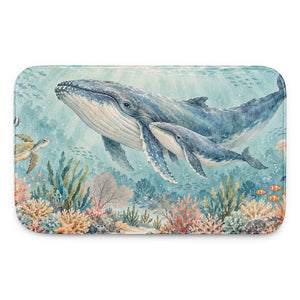 Whale Family Ocean kids bath mat, full view of the printed design
