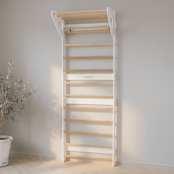 woodandhearts Swedish Wall indoor wooden gym adjustable bar