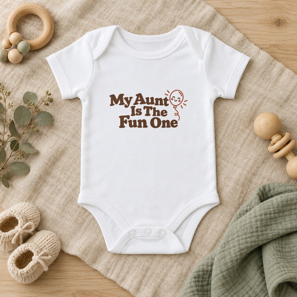 My Aunt Is The Fun One baby bodysuit in white