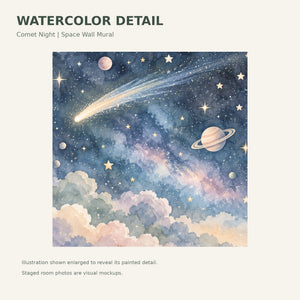 Watercolor Comet Night Wall Mural, image 4