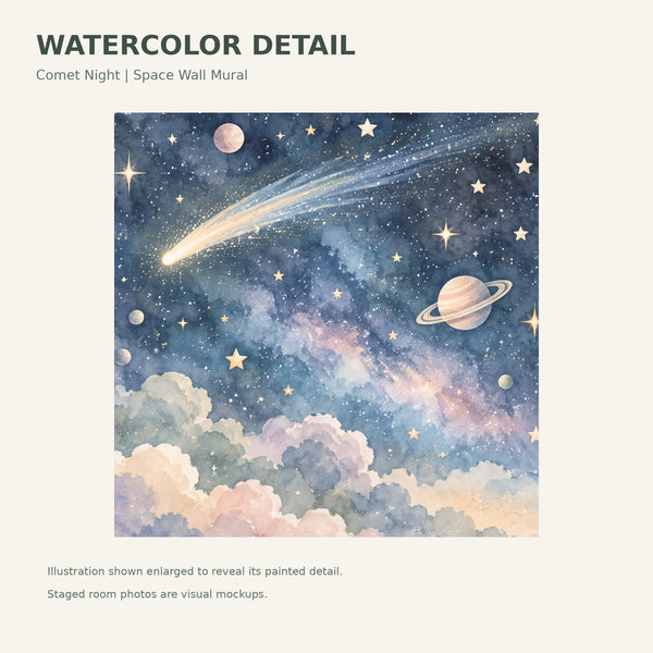 Watercolor Comet Night Wall Mural, image 4