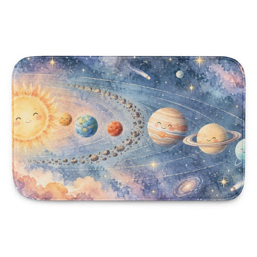 Pastel Planets kids bath mat, full view of the printed design