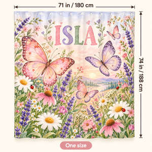 Butterfly Meadow personalized shower curtain size 71 x 74 inches