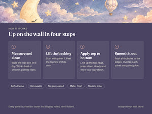 Watercolor Twilight Moon Hot Air Balloon Wall Mural, image 9