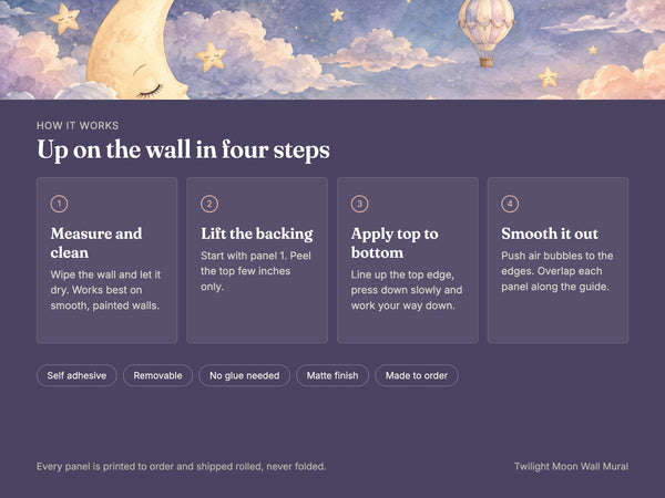Watercolor Twilight Moon Hot Air Balloon Wall Mural, image 9