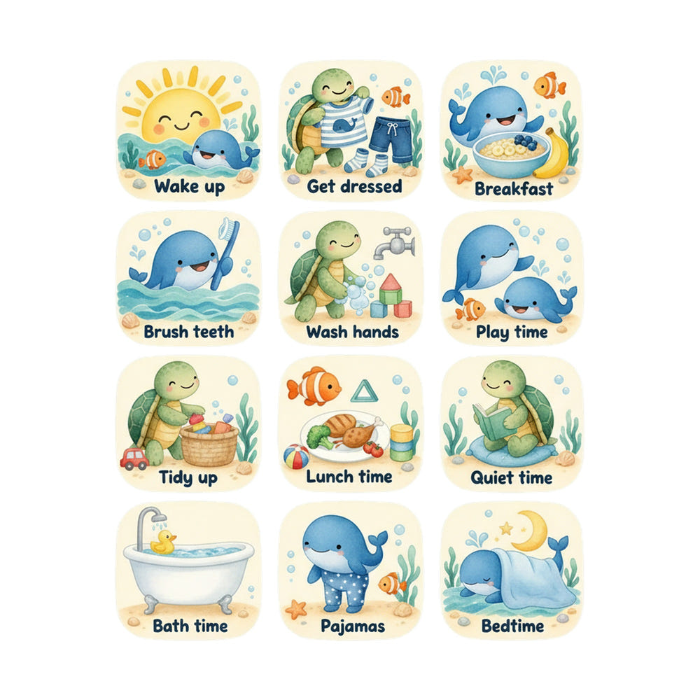 Ocean Daily Routine Wall Decals, Set of 12, image 1