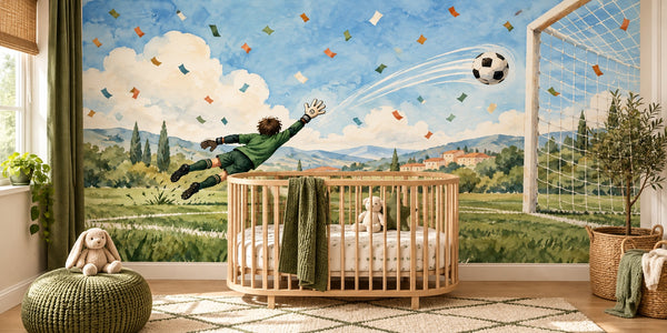 Watercolor Goalkeeper Save Soccer Wall Mural, image 1