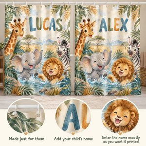 Add your child's name to the Safari Splash shower curtain