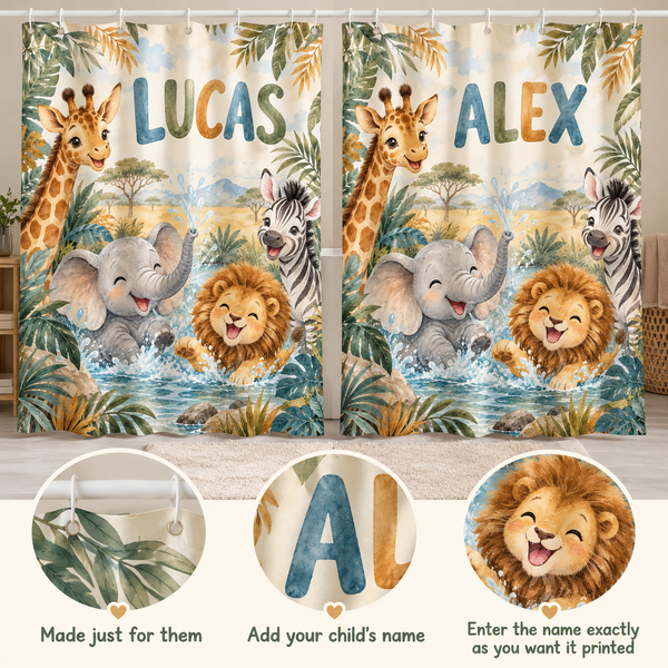 Add your child's name to the Safari Splash shower curtain