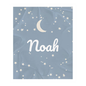 Moon and Stars toddler sherpa blanket in dusty blue
