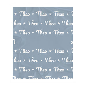 Personalize the Name Pattern toddler sherpa blanket in dusty blue with your baby's name