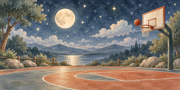 Watercolor Moonlit Court Basketball Wall Mural, image 3