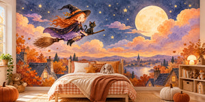Watercolor Little Witch Halloween Wall Mural, image 2