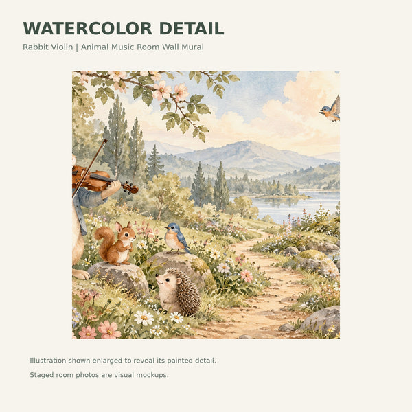 Watercolor Rabbit Violin Wall Mural, image 4