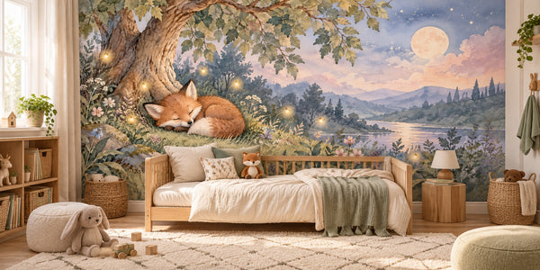 Watercolor Sleepy Fox Wall Mural, image 2