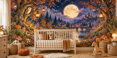 Watercolor Woodland Night Halloween Wall Mural, image 1