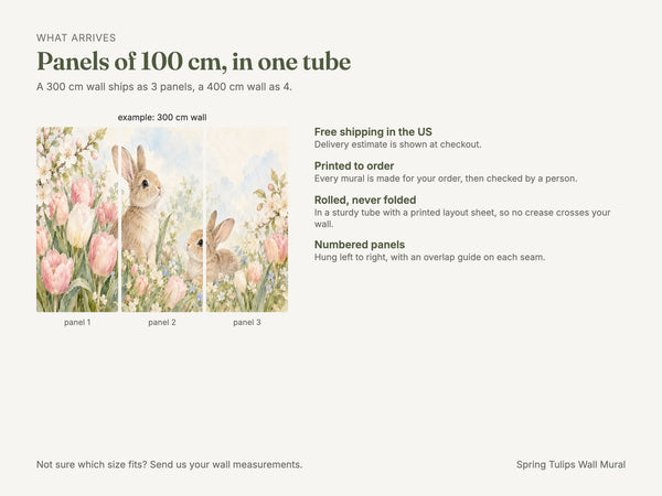 Watercolor Spring Tulips Bunny Wall Mural, image 8
