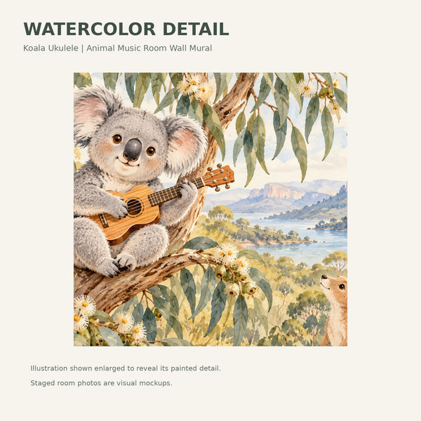 Watercolor Koala Ukulele Wall Mural, image 4