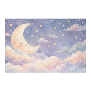 Sleepy Moon kids rug, full view of the printed design