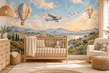 Watercolor Balloon and Plane Wall Mural, image 1