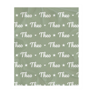 Name Pattern toddler sherpa blanket in sage