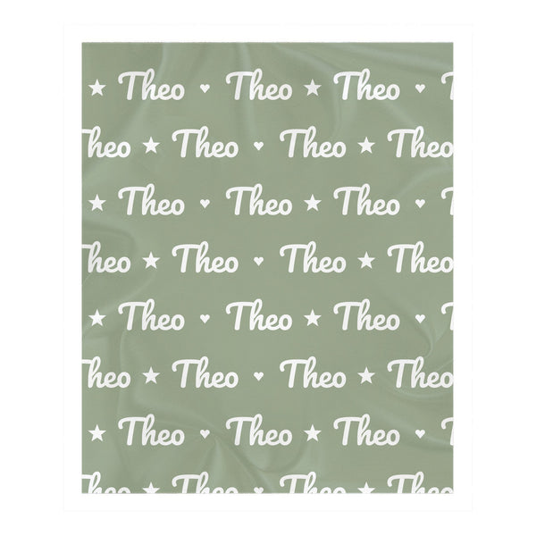 Name Pattern toddler sherpa blanket in sage